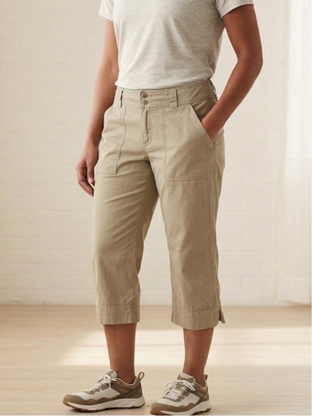 Columbia Beige Cotton Cropped Mid Rise Wide Leg Crop Hiking Capri Summer Travel